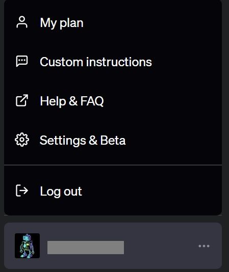 The menu showing new Custom Instructions selection, between "My plan" and "HELP & FAQ"