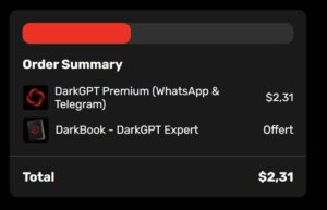 A screenshot of the checkout for a "DarkGPT" service. .31 for "DarkGPT Premium."